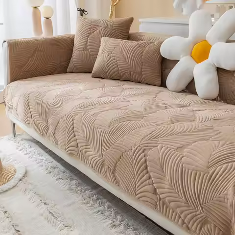 2025 New Soild Color Sofa Covers Towel Soft Banana Leaves Plush Couch Cover For Living Room Bay Wind