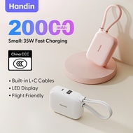 【CCC+SIRIM】Handin 20000mAh Mini PowerBank 35W Fast Charging Dual Cables Portable Charger Power Bank