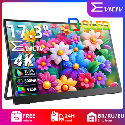EVICIV 17.3'' 4K Portable Monitor 500 Nits 100% AdobeRGB UHD FreeSync HDR IPS Speakers Eye Care Exte