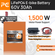 Pony Energy แบตเตอรี่ แบตเตอรี่รถยนต์ไฟฟ้า 72V 50Ah /60V 30Ah สำหรับ E-Bike พร้อมระบบ BMS 50A รองรับ