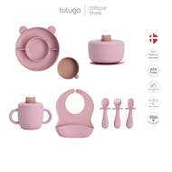 Luluga จานซิลิโคนเด็ก Bear จานดูดติดโต๊ะ แบ่ง 3 ช่อง พร้อมถ้วยแยกชิ้น Platinum Silicone สำหรับเด็ก 6