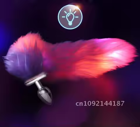2 In 1 LED Light Metal/Silicone Fox Tail Anal Plug Luminous Tail Base Slave Cosplay Games Diamond Ad