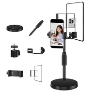 Live Streaming Stand with Mirror Rear View Camera Mobile Phone Holder Adjustable Height Desktop Roun