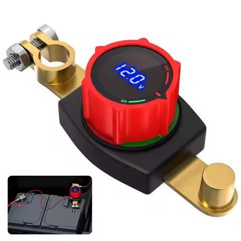 Top Post Battery Disconnect Switch 12V-48V with LED Voltmeter DC 5-60V Battery Kill Switch On/Off Ba