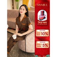 MSMILE home wear set, high quality Satin silk, short sleeves and long pants, smooth and airy materia