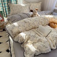 Flowers abound  4 IN 1 Bed Sheet Single/Queen/King Size Flat Fitted Sheet Super soft Lace Quilt Cove