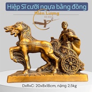 Golden Bronze Statue of Knight Lancelot Riding a Horse, Dimensions LxWxH: 20x8x18cm, weight 2.5kg - 