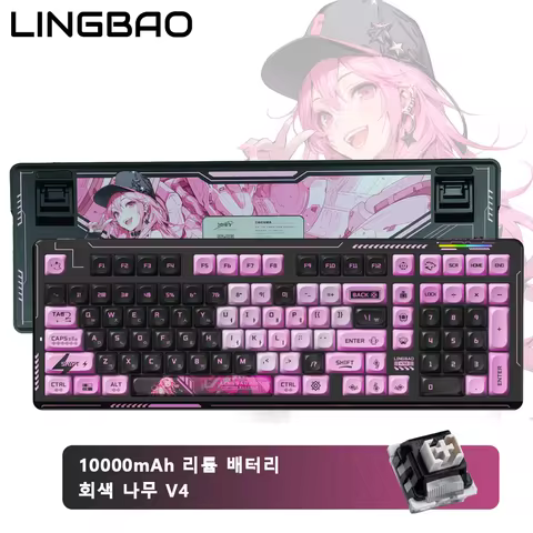 LINGBAO K98 Korean Mechanical Keyboard Tri-Mode Wireless Gasket Structure Hot Swap Anime Keycap Gami