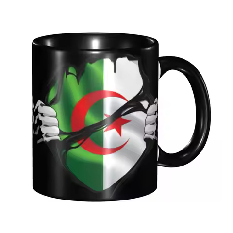 Algerian Pure Blood Flag Black Mug Funny Ceramic Coffee Cups Tea Mugs Milk Cup Drinkware Gift for Fr