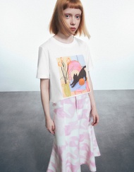 URBAN REVIVO U Neck Loose T-Shirt Short Sleeve Pattern Print  Casual Fashion Tee For Women