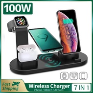 100W 8 in 1 Wireless Charger Stand Pad For iPhone 14 13 12 X Apple Watch Fast Charging Dock Station for Airpods Pro iWatch 7