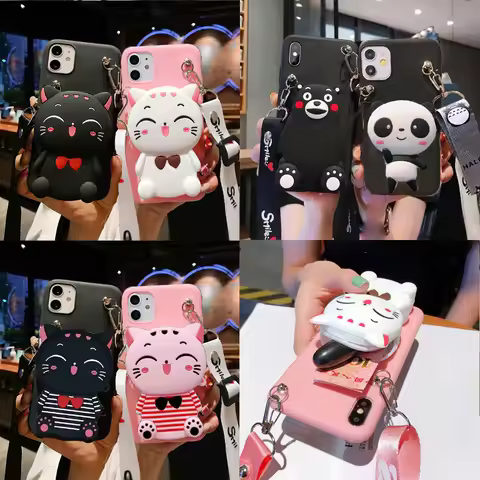 Cartoon 3D Cat Wallet Cover For Samsung Galaxy S23 S24 S25 Ultra S22 S21 S20 FE S10 5G S9 Plus Cute 