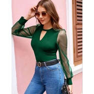 Mesh Blouse Top women Mesh Long Sleeve Formal Office Blouse Top