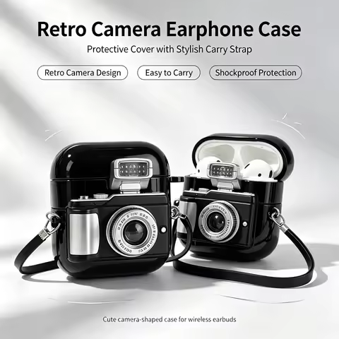 Cute Camera Earphone Case For Apple Airpods Pro 1 2 With Lanyard Headphone Protective Case For AirPo