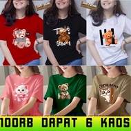 Promo Kaos Wanita 100RB Dapat 6 Kaos Dewasa Dan Remaja Jumbo M L XL XXL 3XL 4XL Motif Bear True Stor