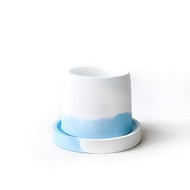 (預購) 牛奶湖藍系列 | 圓形雙色水泥盆器底盤兩件組