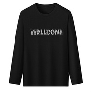 Dora We11done แขนยาว Pearl Rhinestone หลวม เสื้อยืดผู้ชาย Bottoming เสื้อ สไตล์ลำลอง คอกลม ผ้าฝ้าย เ