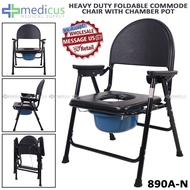 SG 890A Heavy Duty Foldable Commode Chair with Chamber Pot Arinola with Chair (Black)