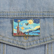 Creative Art Enamel Lapel Pins Vincent Van Gogh Starry Sky Oil Painting Metal Brooches Abstract Art Badges Clothing Backpacks Accessories Gifts