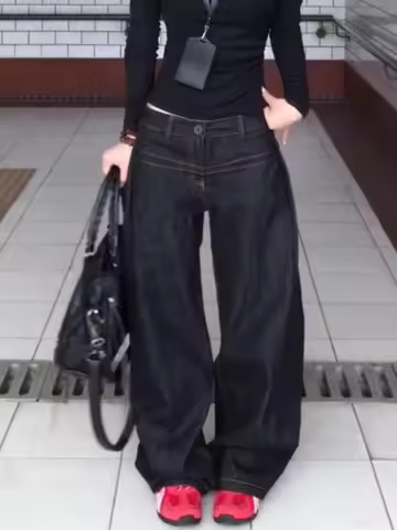 WCFCX STUDIO Vintage Washed Wide Leg Jeans Women High Waist Baggy Y2K Denim Pants Lady Streetwear Ca