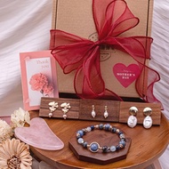 寵愛全套組 魔鬼的眼淚/水晶設計手鍊+手作珍珠耳環+粉晶刮痧板