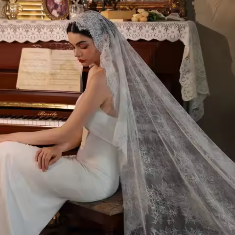 230cm 300cm Long Luxury Veil Headdress Fairy Long Tail Bridal Wedding Veil White Lace bridal headdre