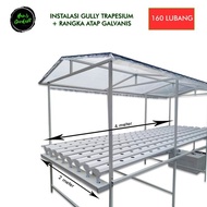 Instalsi hidroponik gully trapesium 4 x 2 meter dan atap rangka Ready