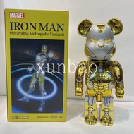 400% Bearbrick Golden Iron Man Model 28cm Tall Action Doll Collectibles Birthday Gift