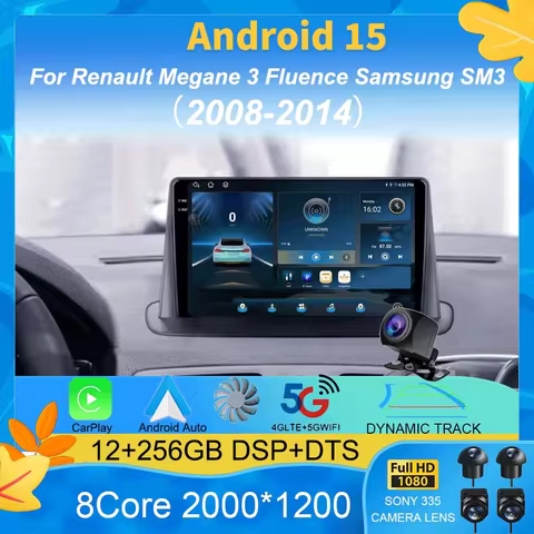 Android 15 Carplay Auto Car Radio Multimedia Player For Renault Megane 3 Fluence Samsung SM3 2008 - 