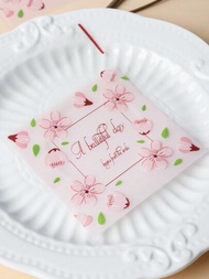 粉色櫻花紋自粘包裝袋，糕點/餅乾/糖果包裝袋，透明自封塑膠烘焙袋