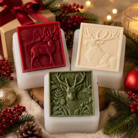 Christmas Elk Deer Soap Silicone Mold Embossed Animal Elk Pattern Square Mold DIY Craft Making Tool