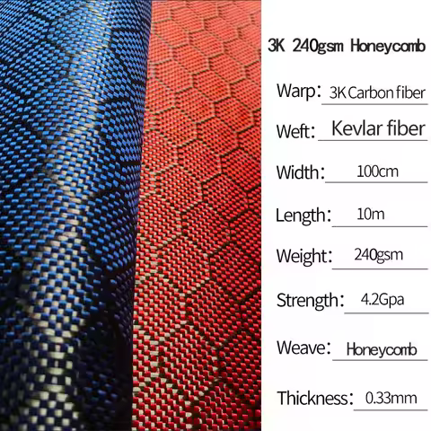 Black Red Blue Yellow Hexagonal Honeycomb Carbon fiber Fabric & Kevlar mixed 3K 240gsm twill wholesa