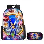 2 Pieces/Set Kids School Bag + Pencil Bag Sonic 3D Cartoon Backpack Beg Sekolah Waterproof Comfortab