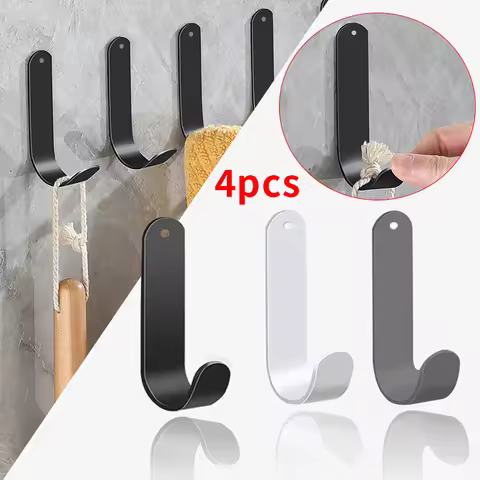4pcs self-adhesive J-shaped hooks, hardware accessories hooks black, white, gray, hanging towels, ke