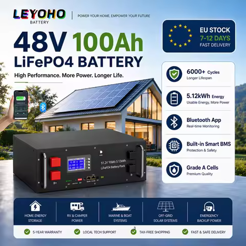 EU STOCK LiFePO4 48V 100Ah 300Ah Battery 5Kwh 15Kwh 6500+ Cycles Solar Energy Storage AKKU Bluetooth