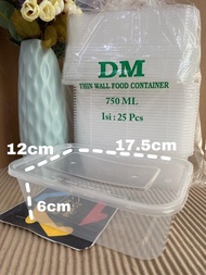 Thinwall Dm Persegi Panjang 750Ml Rec/Kotak Makan 1 Dus 500 Set Dul