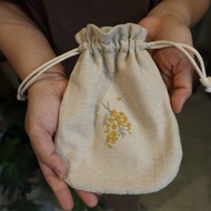 Mimosa金合歡手刺繡束口袋/收納袋