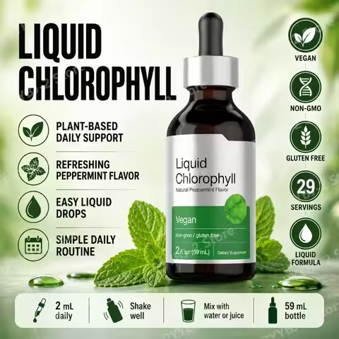 Chlorophyll Liquid Drops Mint Flavor 59ml with Herbal Plant Extract Natural Dietary Supplement Mix w