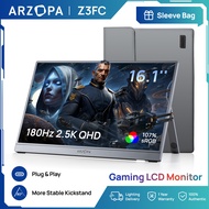 ARZOPA 16.1 180Hz Portable Monitor-Z3FC Gray 107% sRGB 2.5K Kickstand Portable Monitor with HDR Ultr