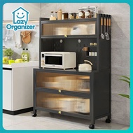 LYO Kitchen Cabinet Rack Shelves Microwave Oven Rak Kitchen Storage Racks Shelf with Doors & Wheel