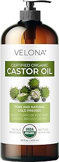 velona USDA Certified Organic Castor Oil - 16 oz (With Pump) | For Hair, Boost Eyelashes, Eyebrows | Cold pressed, Natural Oil, USP Grade | Hexane Free, Lash Serum, Caster