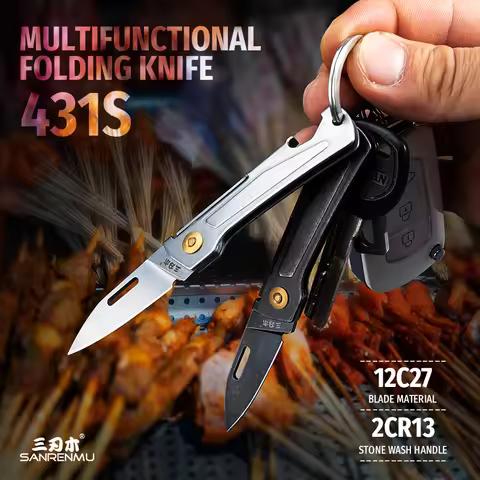 SANRENMU 431S Folding pocket knife 12C27 blade mini Portable EDC outdoor camping bottle opener Keych