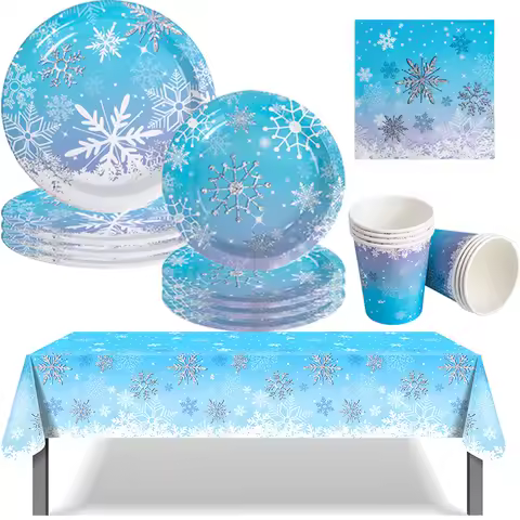 Frozen Winter Snowflake Paper Plates Napkins Cups for Christmas Winter Frozen Decorations Wonderland