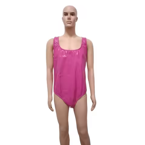 Wetlook PVC Latex Bodysuit Tank Top mens Sleeveless One Piece Bodysuit Shapewear PU Clothing Clubwea