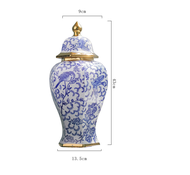 46cmCeramic vase Chinese style advanced sense Blue and white pottery hexagonal general pot living ro