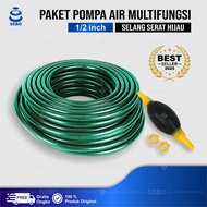 Paket Pompa Air Selang 15 Meter Hijau Anti Lumut Alat Sedot Air Minyak Bensin Mobil Motor COD