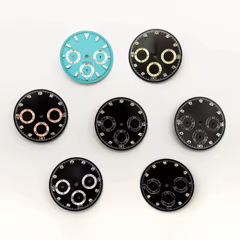 29.5mm Diamond-Set Watch Dial Arabic Black 3Eyes Sunburst Man Suitable For Seiko Daytona VK63 Quartz