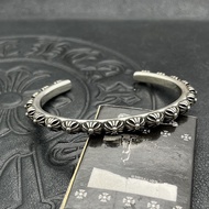 Chrome Hearts Thai Silver Retro Punk Hip Hop Open Full Cross Men Women Cross Flower Bracelet