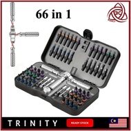 66 in 1 Palm-Sized Magnetic Tool Detachable T-Shaped Ratchet Handle Screwdriver Kit Socket Bits Torx