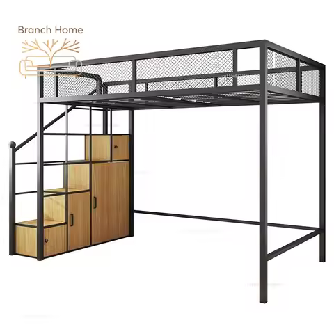 -ForModern Single Custom Queen King Dorm Adults Student Metal Bed Frame Adult Loft Bed School Home H